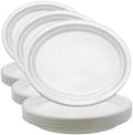 25 Count White Plastic Plates for Graduation Party - Oval White Disposable Plates for Birthday, BBQ, Picnic