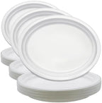 25 Count White Plastic Plates for Graduation Party - Oval White Disposable Plates for Birthday, BBQ, Picnic