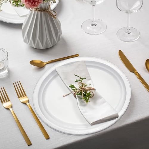 25 Count White Plastic Plates for Graduation Party - Oval White Disposable Plates for Birthday, BBQ, Picnic, alternate view 2