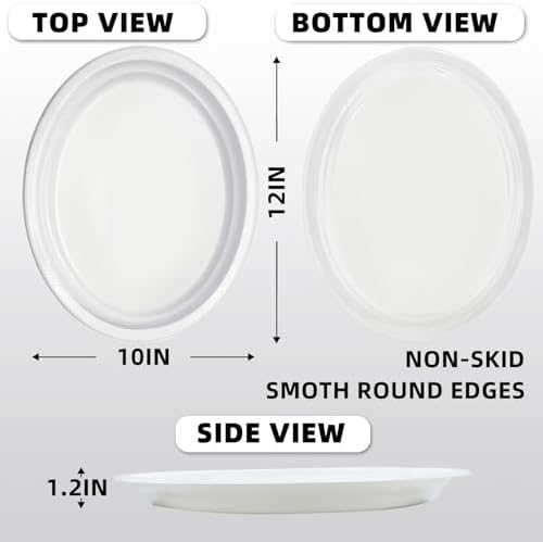 25 Count White Plastic Plates for Graduation Party - Oval White Disposable Plates for Birthday, BBQ, Picnic, alternate view 3
