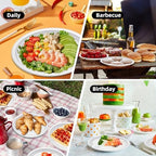 25 Count White Plastic Plates for Graduation Party - Oval White Disposable Plates for Birthday, BBQ, Picnic, alternate view 6