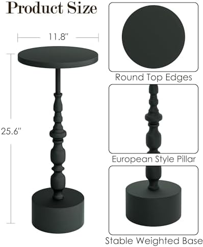 25" End Table, Art Deco Martini Side Table for Living Room, Black in Black, alternate view 2