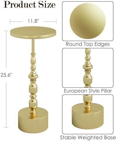 25" End Table, Art Deco Martini Side Table for Living Room, Gold in Gold, alternate view 2