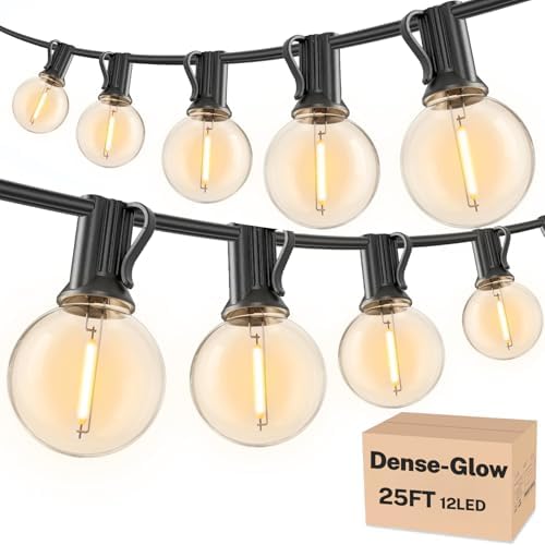 25 FT Outdoor String Lights, Waterproof Patio Light 13 LED Bulbs