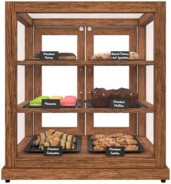 25 in. Dark Wood Countertop Upright Dry Bakery Display Case, Pastry, Cake, and Bread Display with Tempered Glass