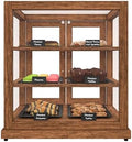 25 in. Dark Wood Countertop Upright Dry Bakery Display Case, Pastry, Cake, and Bread Display with Tempered Glass