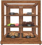25 in. Dark Wood Countertop Upright Dry Bakery Display Case, Pastry, Cake, and Bread Display with Tempered Glass