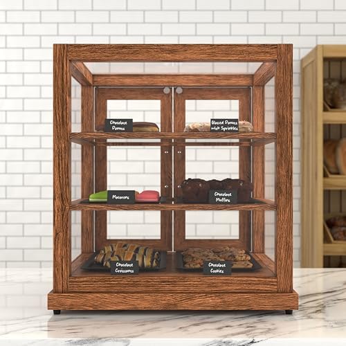 25 in. Dark Wood Countertop Upright Dry Bakery Display Case, Pastry, Cake, and Bread Display with Tempered Glass, alternate