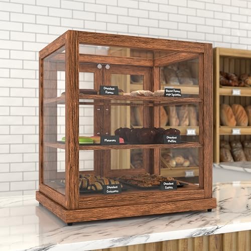25 in. Dark Wood Countertop Upright Dry Bakery Display Case, Pastry, Cake, and Bread Display with Tempered Glass, alternate