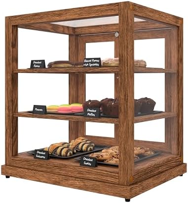 25 in. Dark Wood Countertop Upright Dry Bakery Display Case, Pastry, Cake, and Bread Display with Tempered Glass, alternate