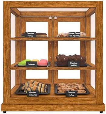 25 in. Light Wood Countertop Upright Dry Bakery Display Case, Pastry, Cake, and Bread Display with Tempered