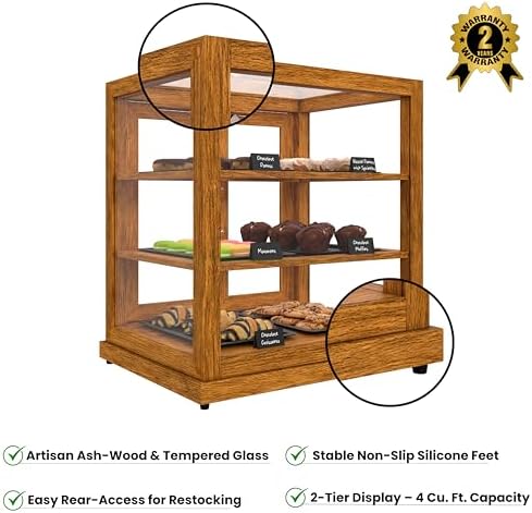25 in. Light Wood Countertop Upright Dry Bakery Display Case, Pastry, Cake, and Bread Display with Tempered, alternate view 2