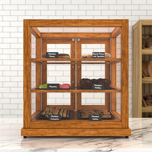 25 in. Light Wood Countertop Upright Dry Bakery Display Case, Pastry, Cake, and Bread Display with Tempered, alternate view 4