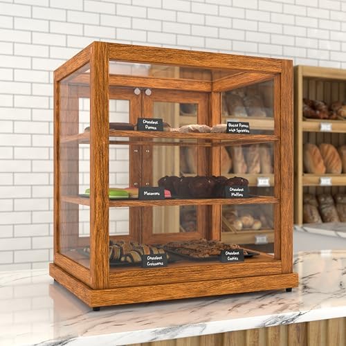 25 in. Light Wood Countertop Upright Dry Bakery Display Case, Pastry, Cake, and Bread Display with Tempered, alternate view 5