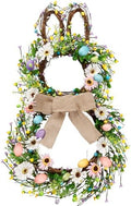 25 Inch Easter Bunny Shaped Artificial Flower Wreath with Colorful Berries Daisies Greenery Bow Knot for Front