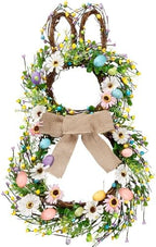 25 Inch Easter Bunny Shaped Artificial Flower Wreath with Colorful Berries Daisies Greenery Bow Knot for Front