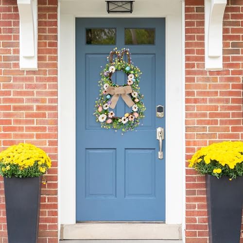 25 Inch Easter Bunny Shaped Artificial Flower Wreath with Colorful Berries Daisies Greenery Bow Knot for Front, alternate