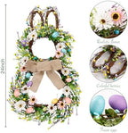 25 Inch Easter Bunny Shaped Artificial Flower Wreath with Colorful Berries Daisies Greenery Bow Knot for Front, alternate