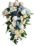 25 Inch Spring Blue Rose Door Hanging Artificial Floral Swag for Front Door Window Porch Stair Railing Spring