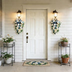 25 Inch Spring Blue Rose Door Hanging Artificial Floral Swag for Front Door Window Porch Stair Railing Spring, alternate view