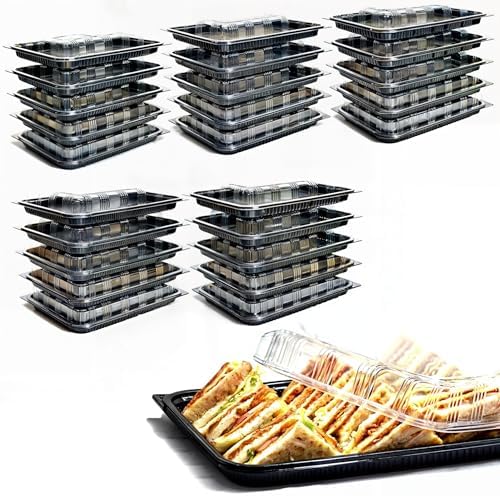 25 Pack Catering Trays with Lid - 13" Serving Trays with Lids - Reusable Serving Platter With Lid for Catering