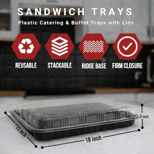 25 Pack Catering Trays with Lid - 18" Serving Trays with Lids - Reusable Serving Platter With Lid for Catering, alternate