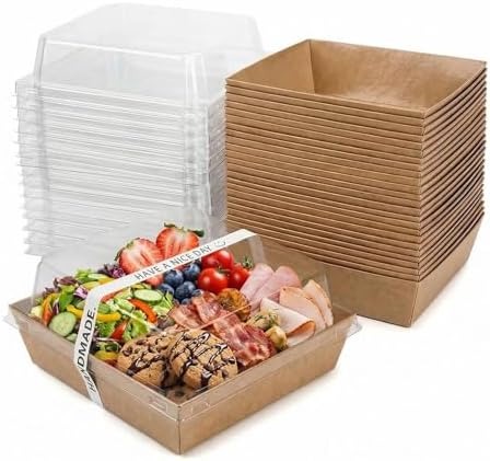 25-Pack Charcuterie Boxes with Clear Lids - Disposable Paper Mini Food Containers (5-Inch), Suitable for