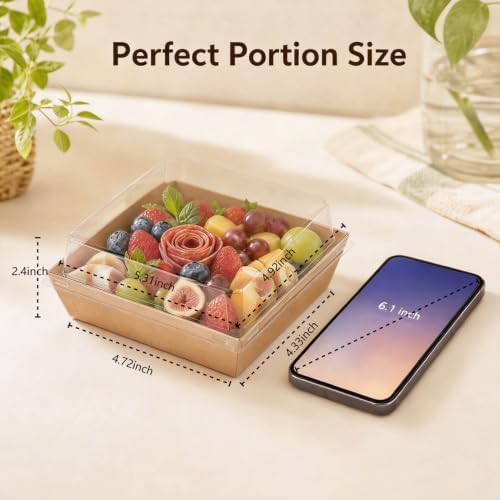 25-Pack Charcuterie Boxes with Clear Lids - Disposable Paper Mini Food Containers (5-Inch), Suitable for, alternate view 3