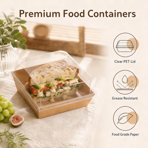 25-Pack Charcuterie Boxes with Clear Lids - Disposable Paper Mini Food Containers (5-Inch), Suitable for, alternate view 4