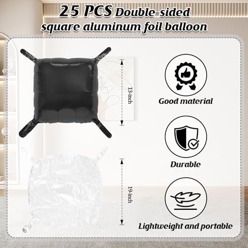25 PCS 19inches Black and White Square Foil Balloons Wall | Double Sided Cube Balloons Tunnel Arch Kit - Ideal, alternate