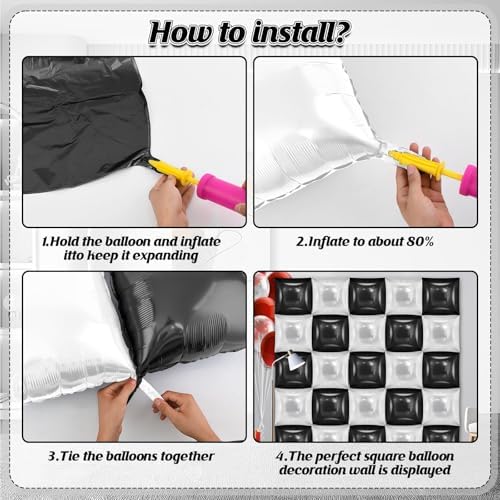 25 PCS 19inches Black and White Square Foil Balloons Wall | Double Sided Cube Balloons Tunnel Arch Kit - Ideal, alternate