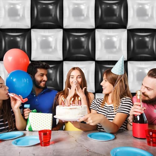 25 PCS 19inches Black and White Square Foil Balloons Wall | Double Sided Cube Balloons Tunnel Arch Kit - Ideal, alternate