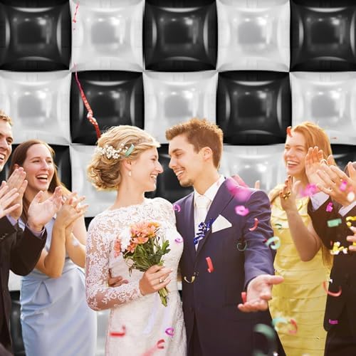 25 PCS 19inches Black and White Square Foil Balloons Wall | Double Sided Cube Balloons Tunnel Arch Kit - Ideal, alternate