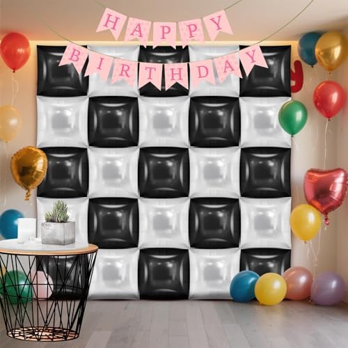 25 PCS 19inches Black and White Square Foil Balloons Wall | Double Sided Cube Balloons Tunnel Arch Kit - Ideal, alternate