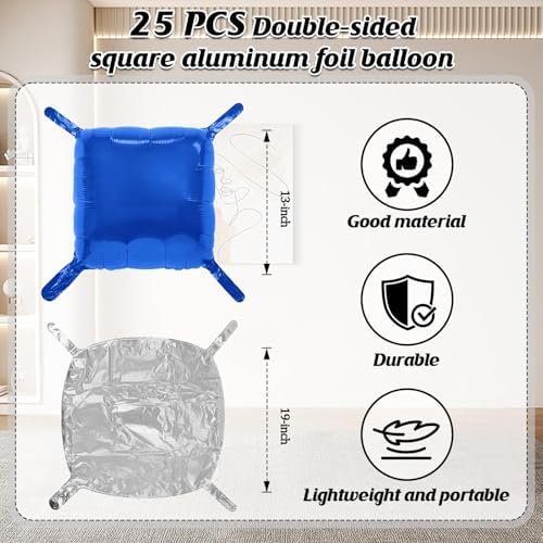 25 PCS 19inches Blue and Silver Square Foil Balloons Wall | Double Sided Cube Balloons Tunnel Arch Kit - Ideal, alternate
