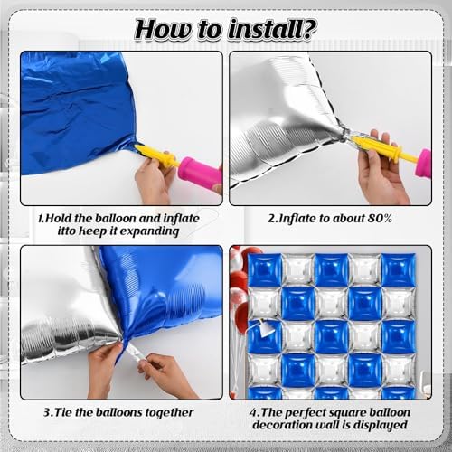 25 PCS 19inches Blue and Silver Square Foil Balloons Wall | Double Sided Cube Balloons Tunnel Arch Kit - Ideal, alternate