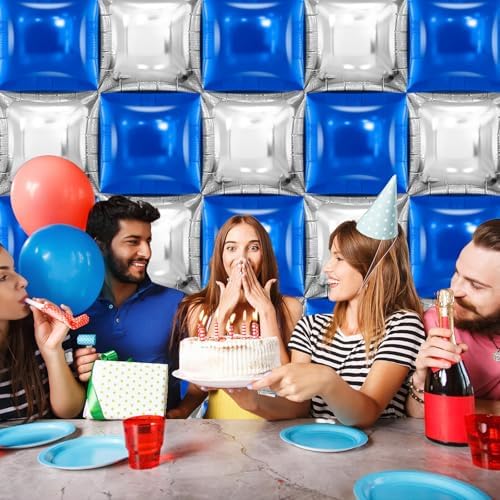 25 PCS 19inches Blue and Silver Square Foil Balloons Wall | Double Sided Cube Balloons Tunnel Arch Kit - Ideal, alternate