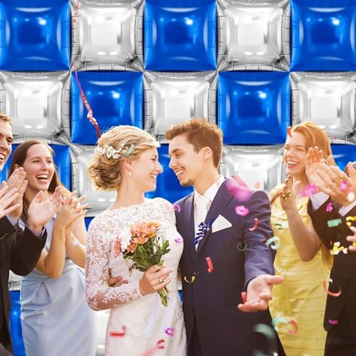 25 PCS 19inches Blue and Silver Square Foil Balloons Wall | Double Sided Cube Balloons Tunnel Arch Kit - Ideal, alternate