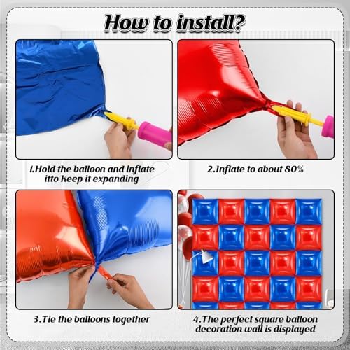 25 PCS 19inches Dark Blue and Red Square Foil Balloons Wall | Double Sided Cube Balloons Tunnel Arch Kit - Ideal, alternate