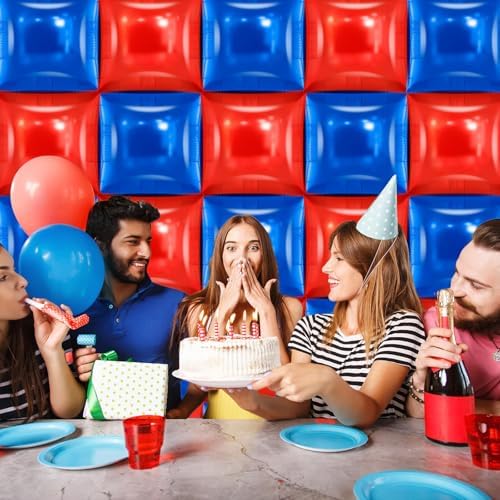 25 PCS 19inches Dark Blue and Red Square Foil Balloons Wall | Double Sided Cube Balloons Tunnel Arch Kit - Ideal, alternate