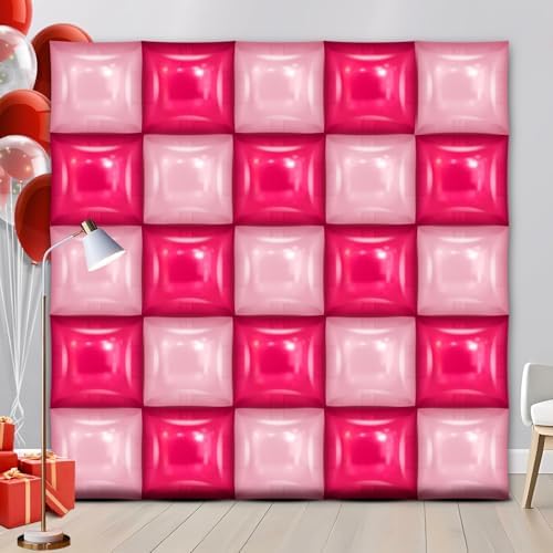25 PCS Rose Red & Pink Square Foil Balloons Wall Backdrop- Arch Tunnel Decorations for Birthdays Graduation