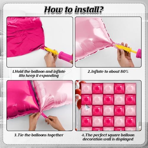 25 PCS Rose Red & Pink Square Foil Balloons Wall Backdrop- Arch Tunnel Decorations for Birthdays Graduation, alternate view 3