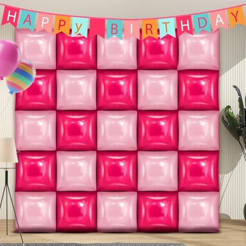 25 PCS Rose Red & Pink Square Foil Balloons Wall Backdrop- Arch Tunnel Decorations for Birthdays Graduation, alternate view 4
