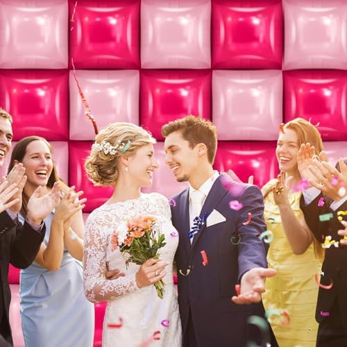25 PCS Rose Red & Pink Square Foil Balloons Wall Backdrop- Arch Tunnel Decorations for Birthdays Graduation, alternate view 6