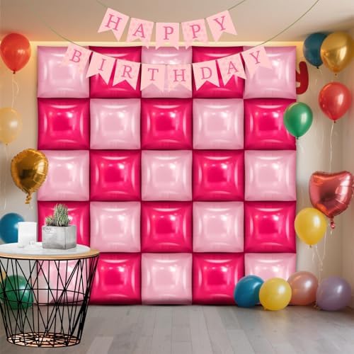 25 PCS Rose Red & Pink Square Foil Balloons Wall Backdrop- Arch Tunnel Decorations for Birthdays Graduation, alternate view 7