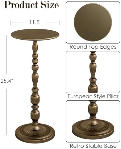 25" Side Table, Art Deco Vintage Metal Accent End Table, Bronze, alternate view 2