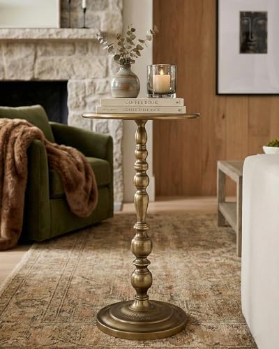 25" Side Table, Art Deco Vintage Metal Accent End Table, Bronze, alternate view 3
