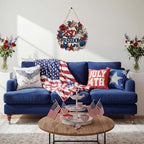 250 Anniversary 4th of July Wreath Patriotic Decorations Wreath for Front Door 250 Years of Freedom Wood Door, alternate view