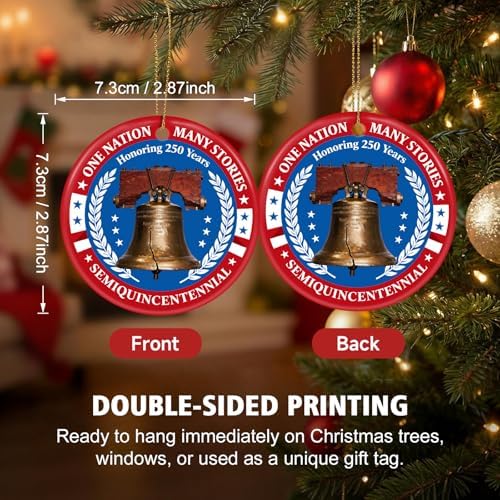 250 Anniversary USA Ornament for 4th of July Decorations, Ceramic Patriotic Christmas Decorations, Liberty Bell, alternate
