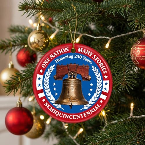 250 Anniversary USA Ornament for 4th of July Decorations, Ceramic Patriotic Christmas Decorations, Liberty Bell, alternate
